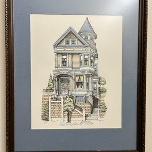 Debbie Patrick 1021 Hayes St House San Francisco Blue Signed 15.5x12.5 Framed